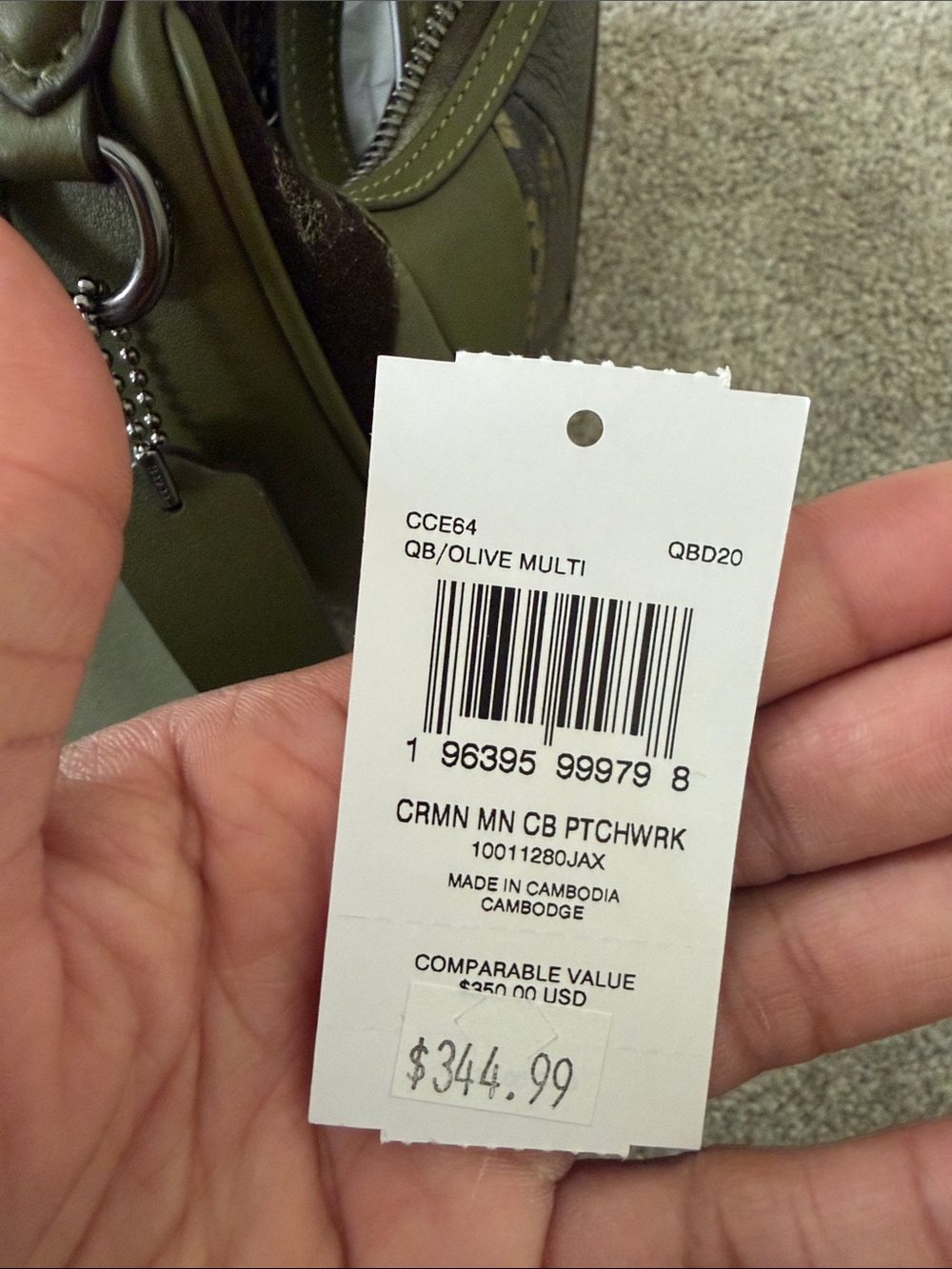 Coach Carmen Mini Crossbody Bag in Olive and Gunmetal - Picture 6 of 6